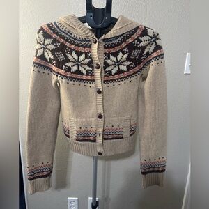 Hollister Y2K Fair Isle Hooded Wool Cardigan Nordic Ski Lodge Sweater